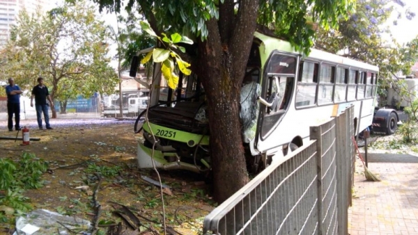 Ônibus bate em árvore e passageiros ficam feridos no Bueno